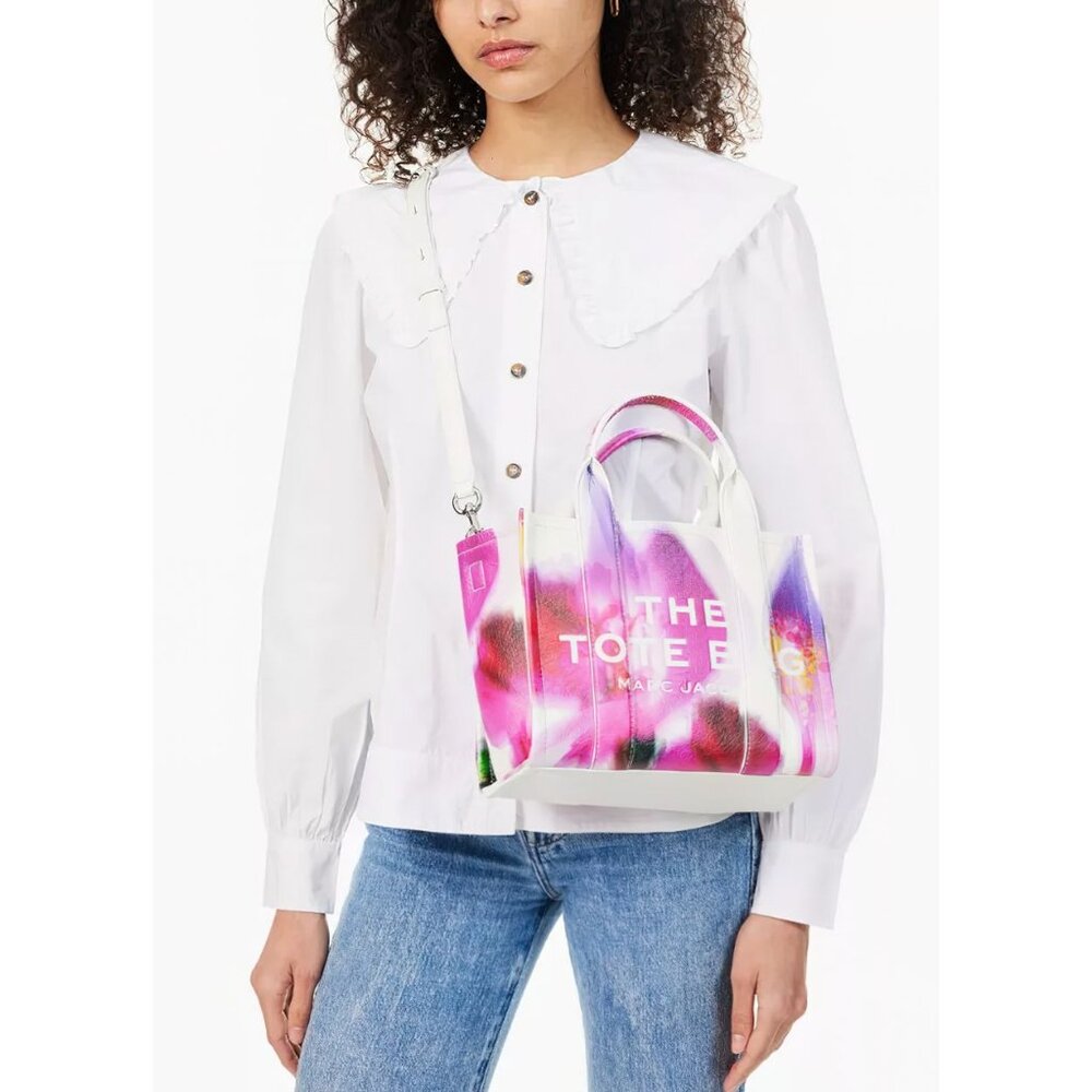 Marc Jacobs Future Floral Small Leather Tote Bag White Multi - Picture 2 of 16